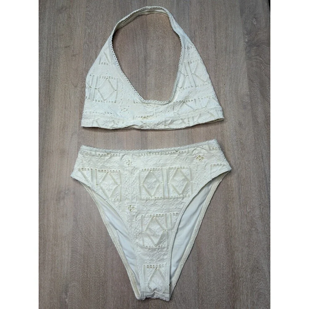 Frankies Bikinis Edie Halter Bikini Top & Jenna Bottom Angle Dust White Large